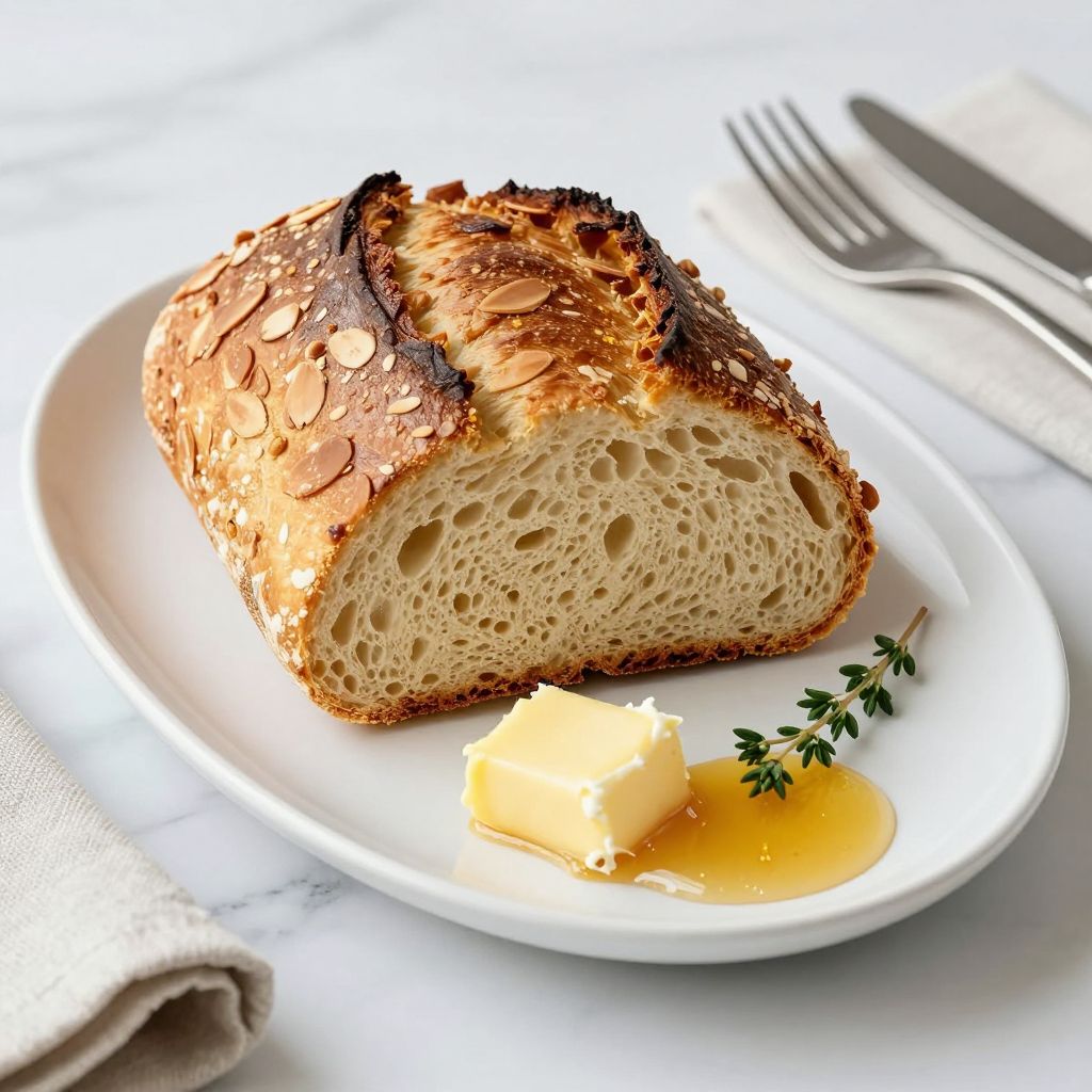 Freshly baked almond flour bread on board