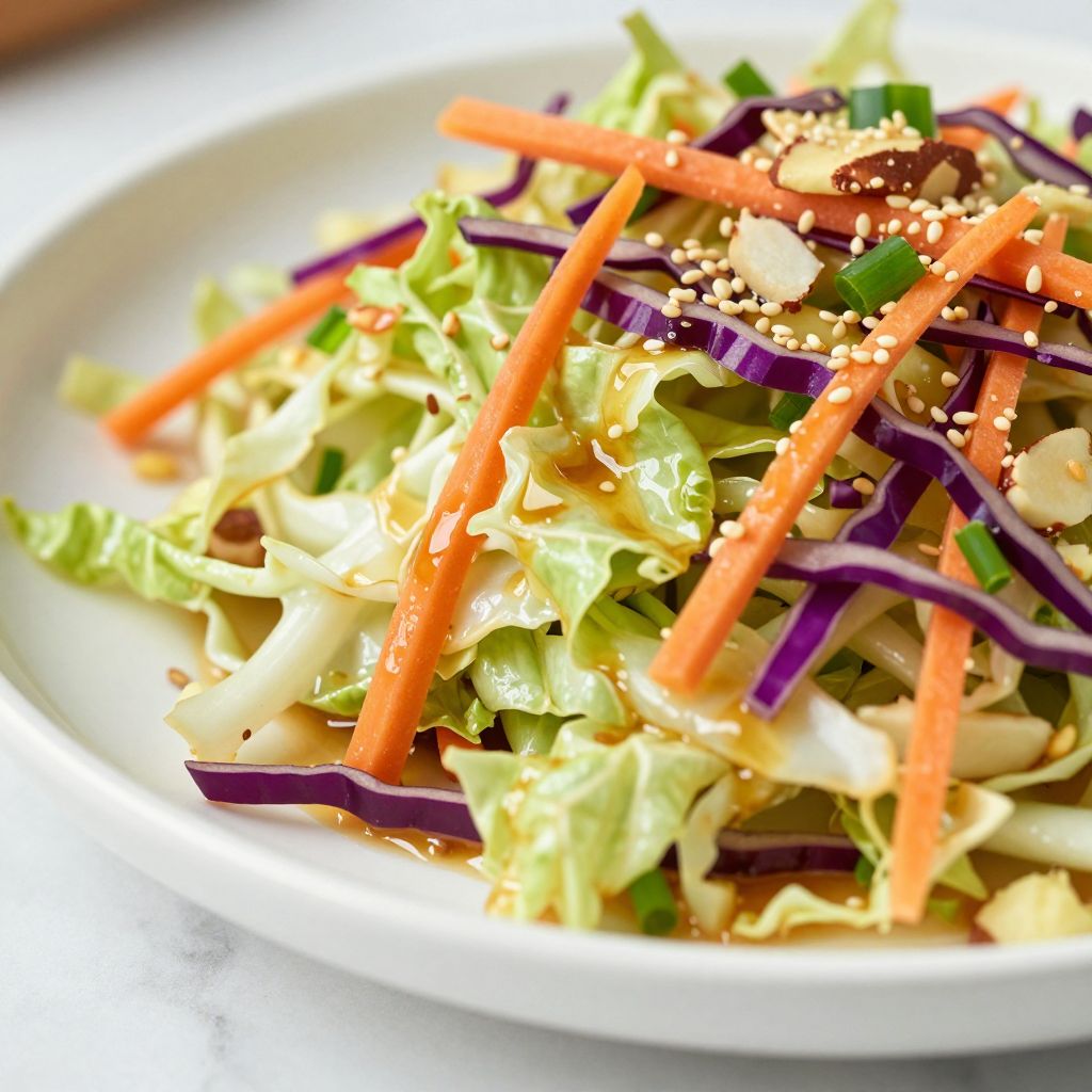 Asian coleslaw in a serving bowl