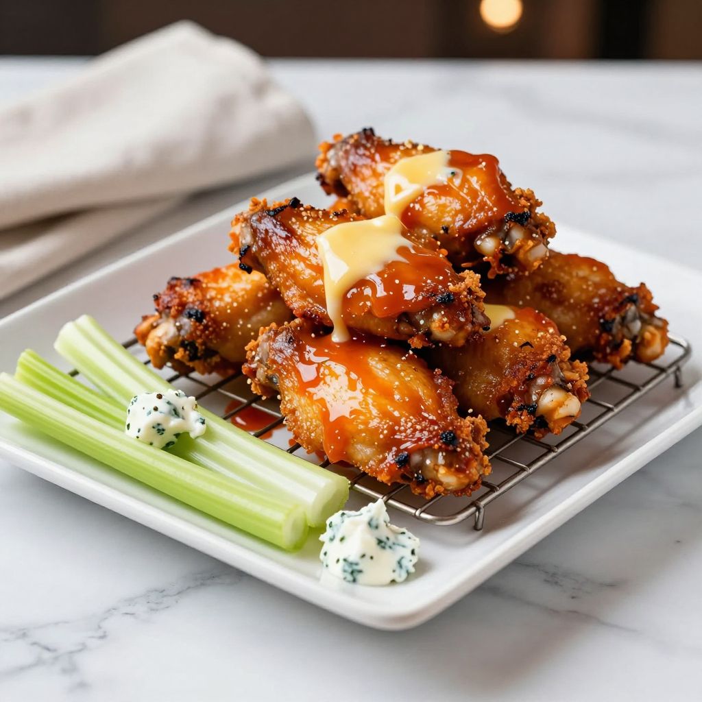 Baked chicken wings plated