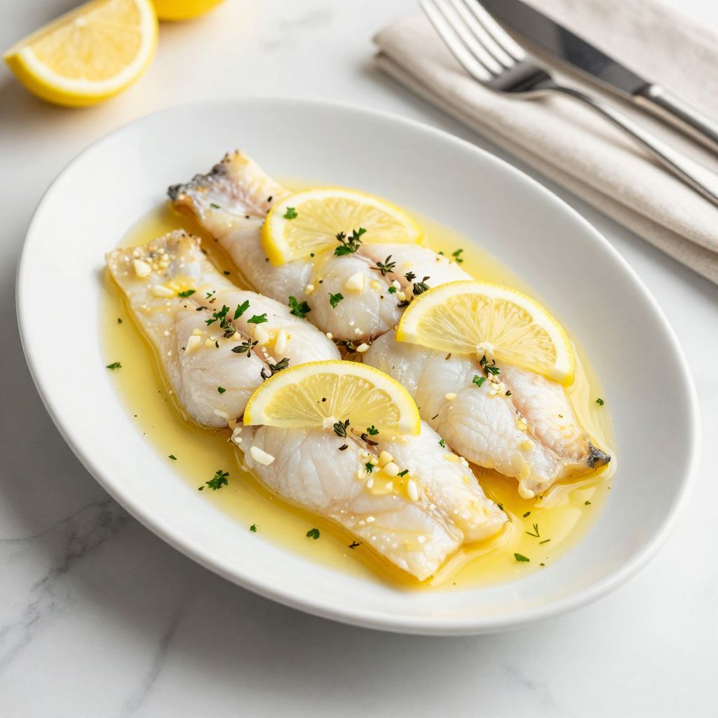 Plated baked haddock ready to serve