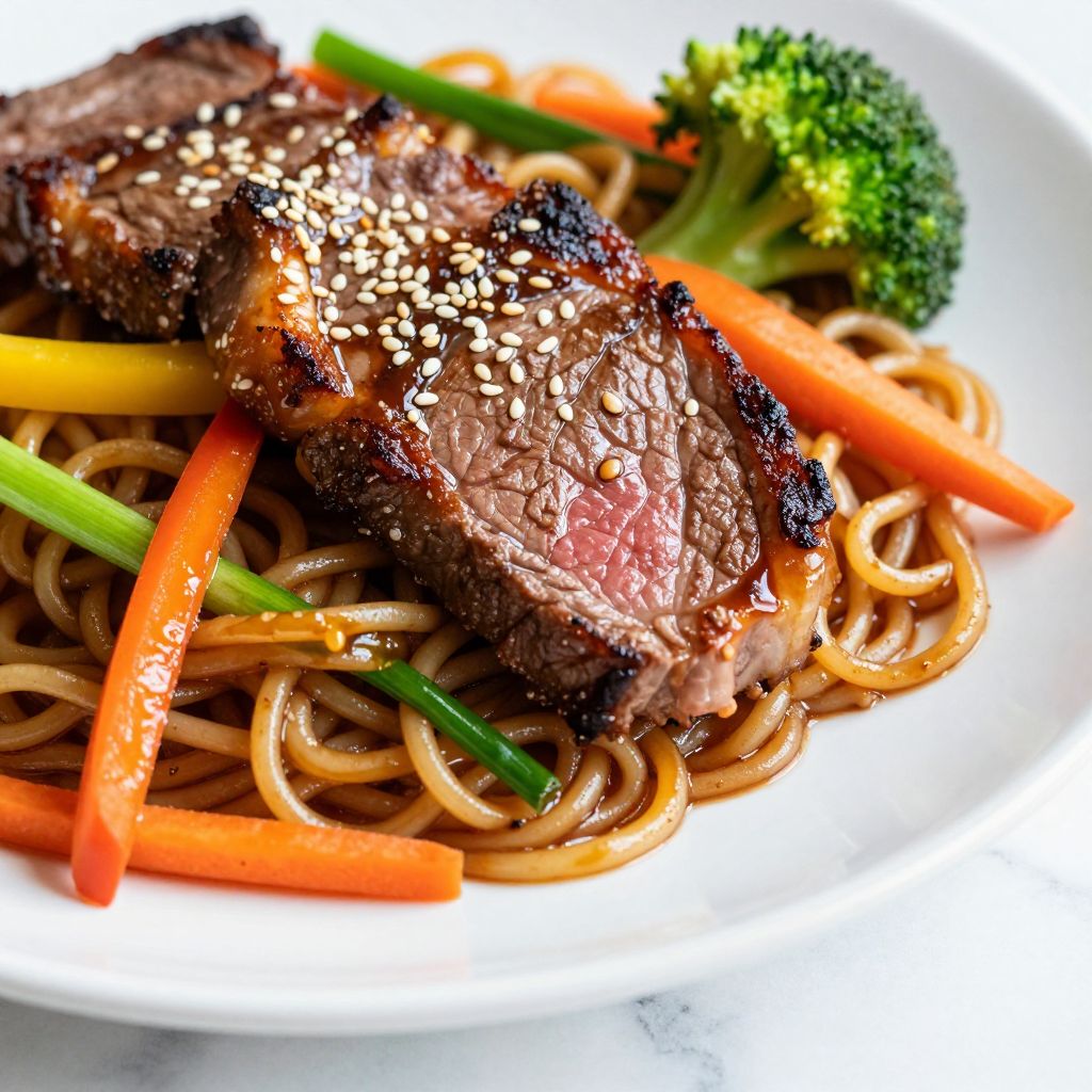 Cooking beef lo mein in wok