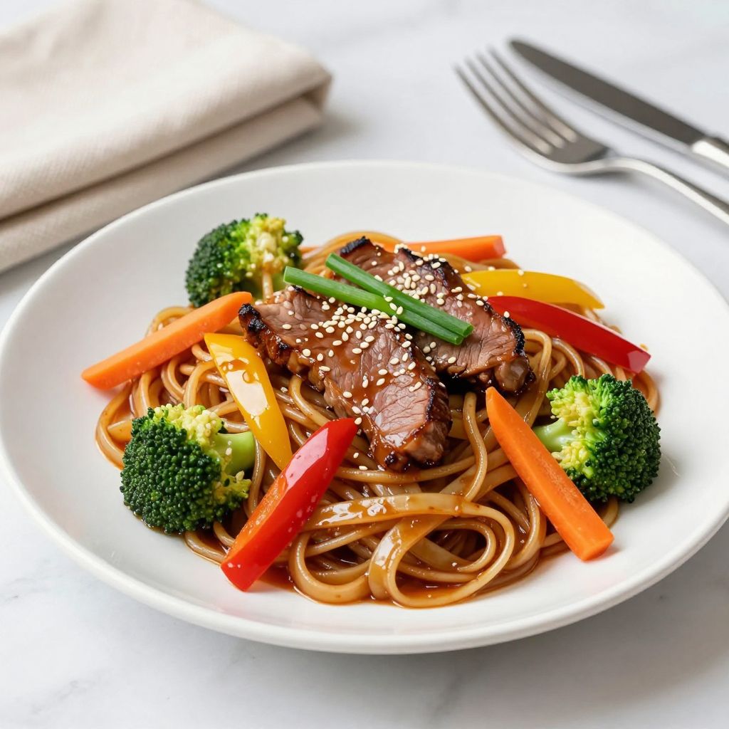 Serving of beef lo mein