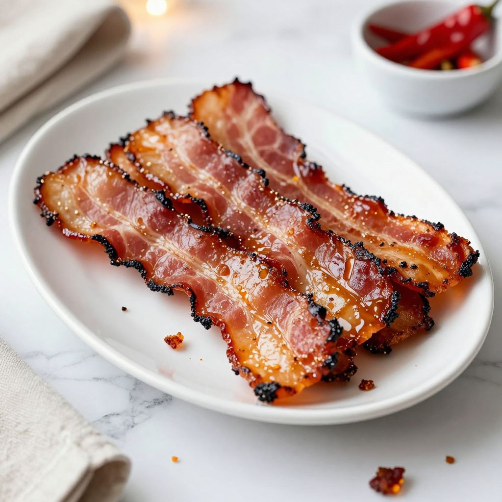 Candied bacon served on a platter