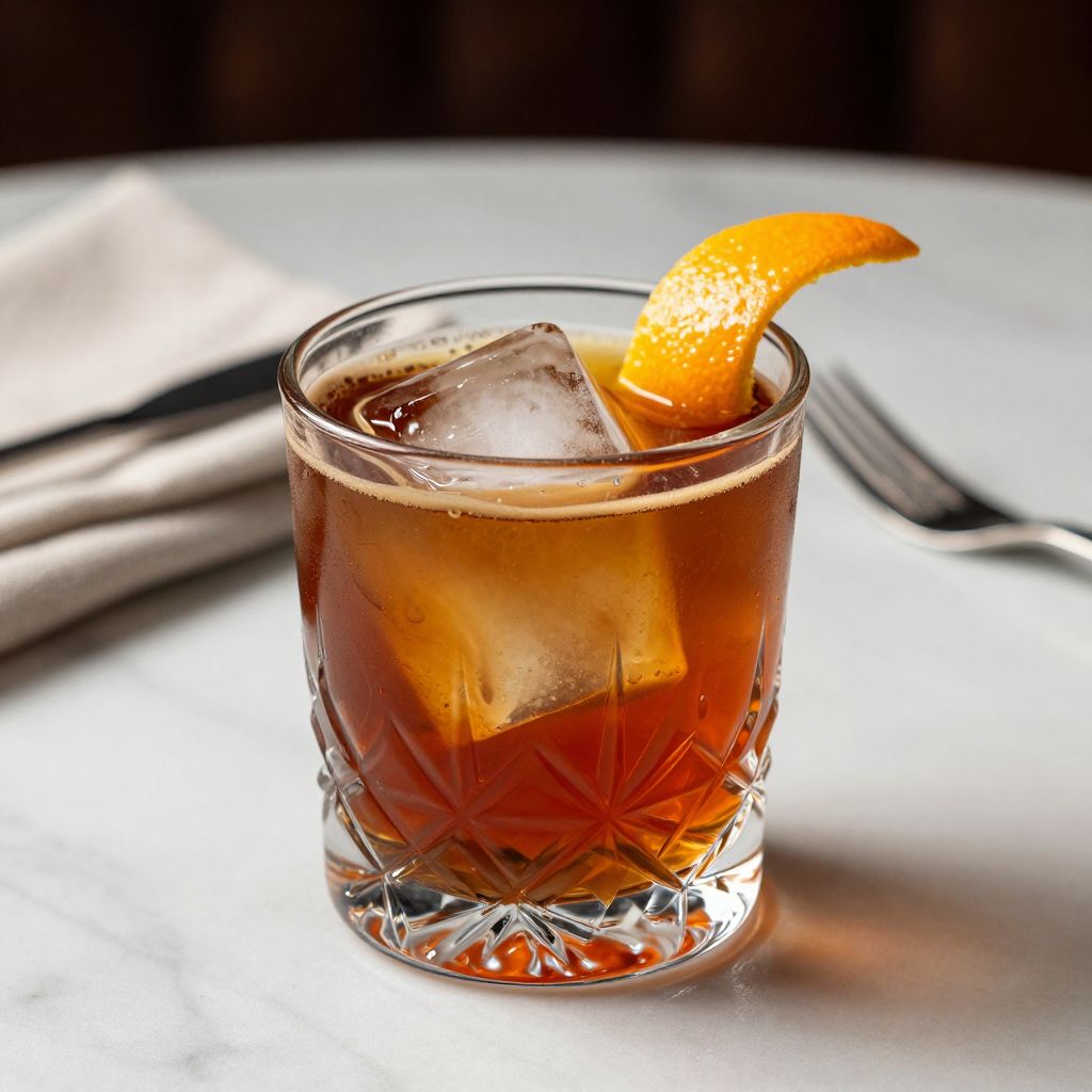 Finished carajillo cocktail with orange peel garnish