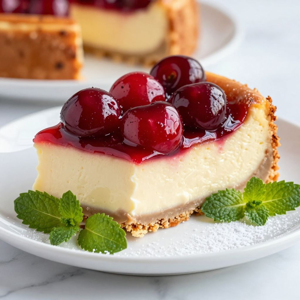 Cherry Cheesecake topped with cherries