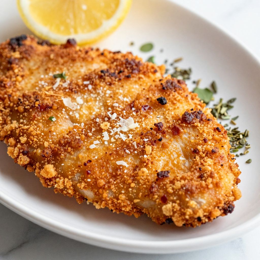 Frying chicken cutlets in skillet