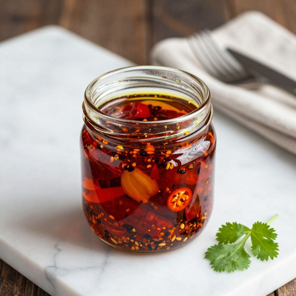 Homemade chili oil served