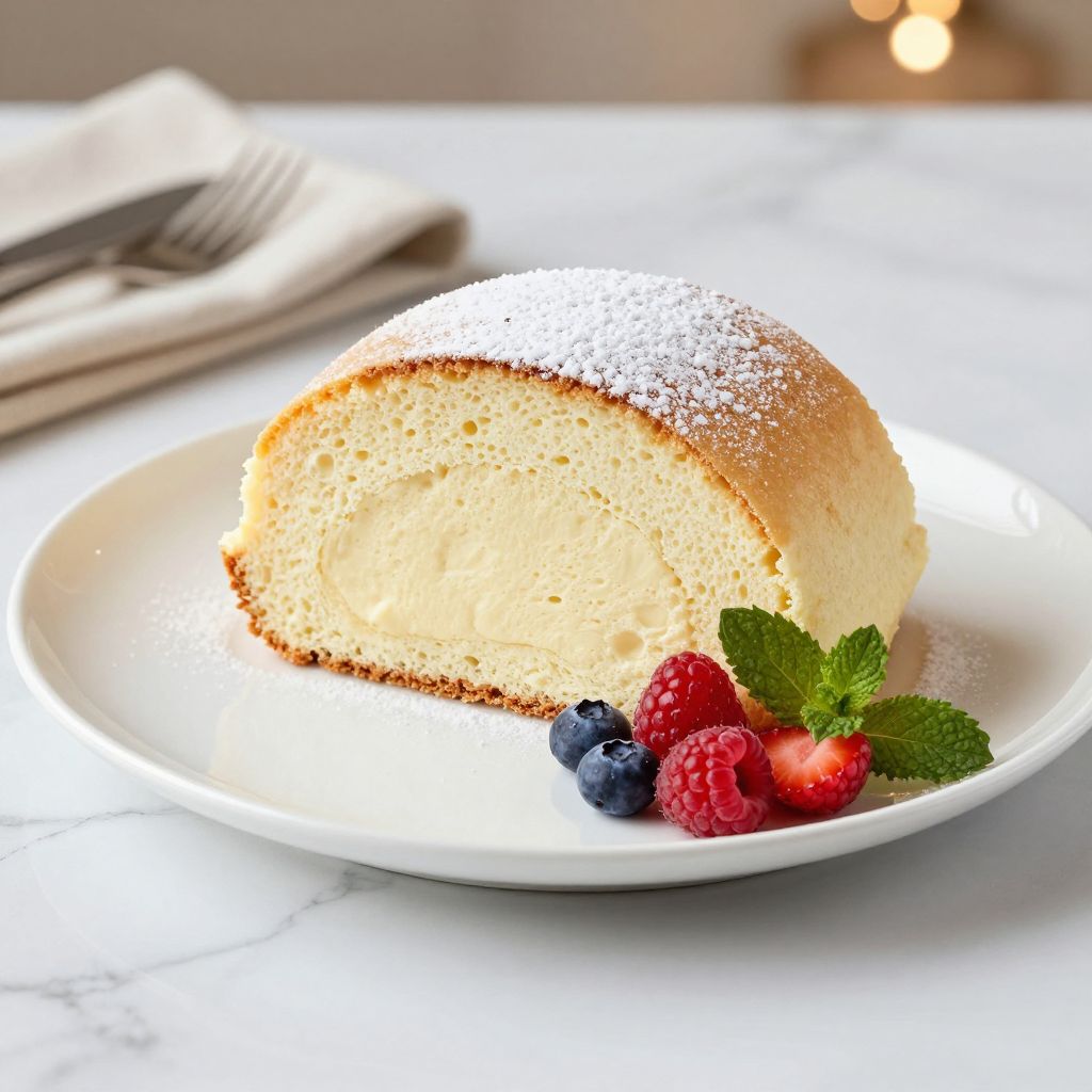 Slice of cloud cake on plate
