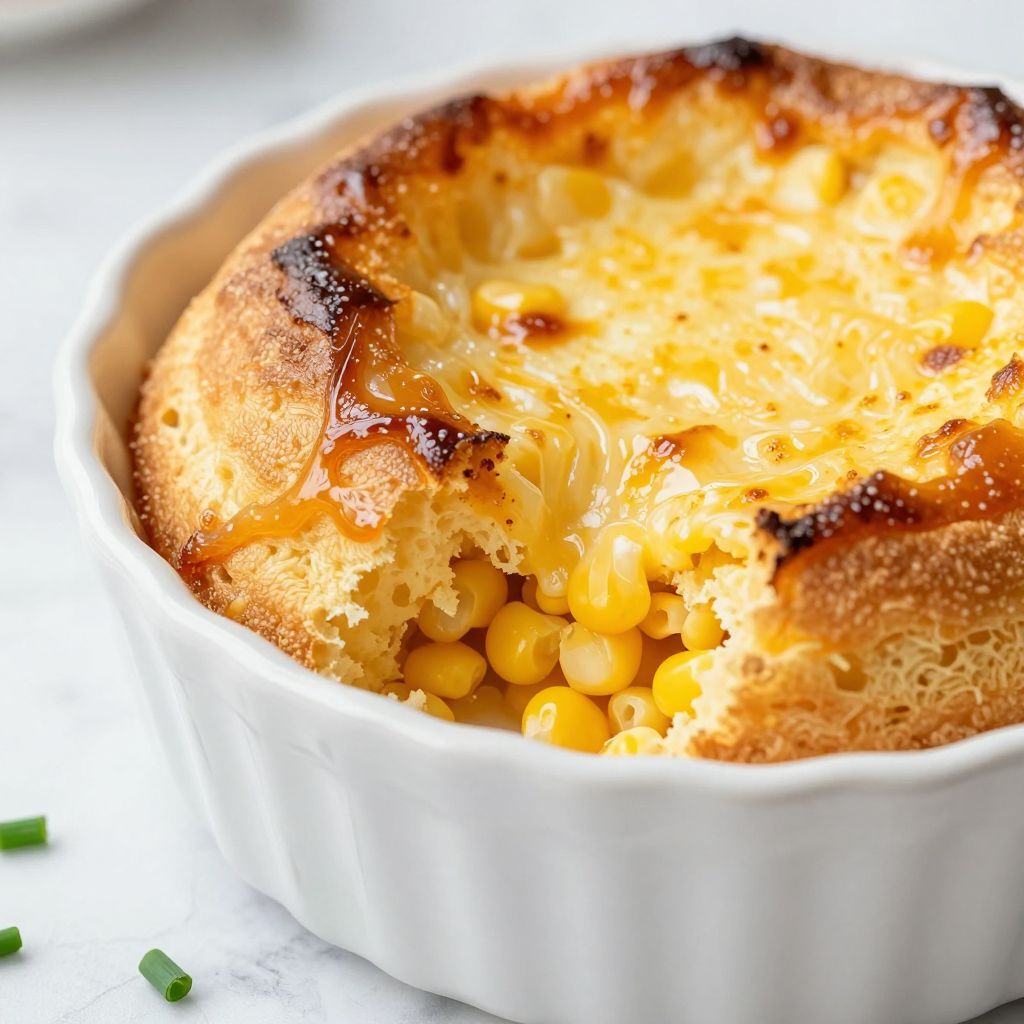 Freshly baked corn souffle