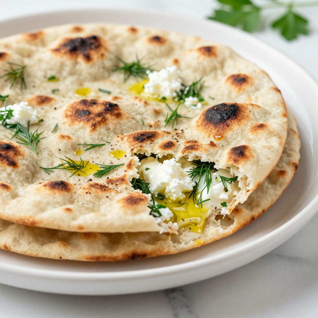 Cottage cheese flatbread cooking in skillet