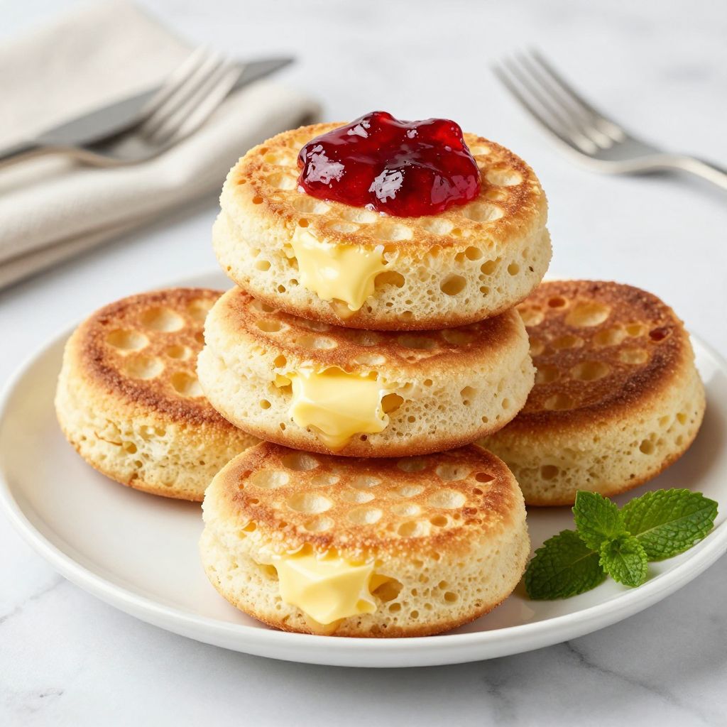 Stack of homemade crumpets