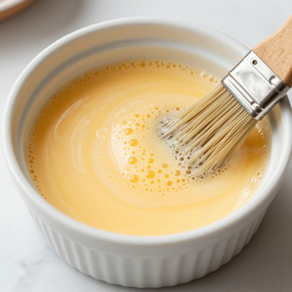 Brushing egg wash onto pastry