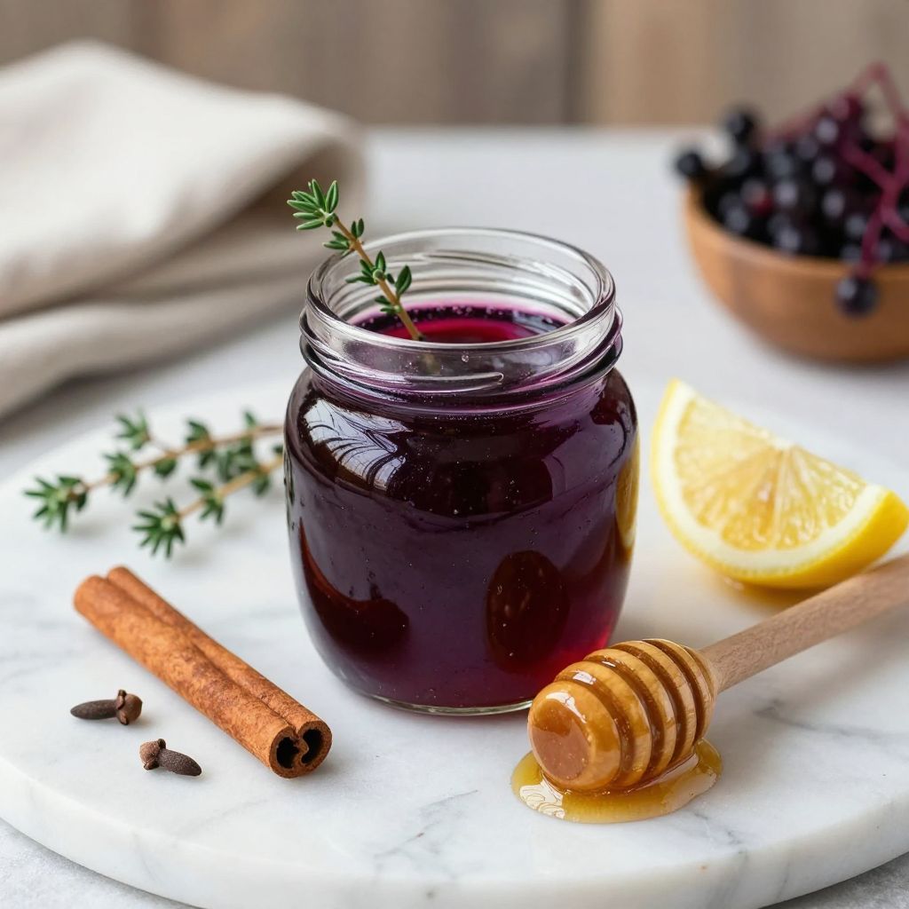 Bottled elderberry syrup