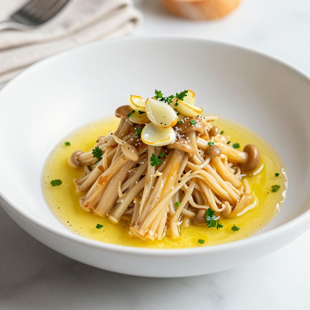 Garlic Butter Enoki Mushrooms served