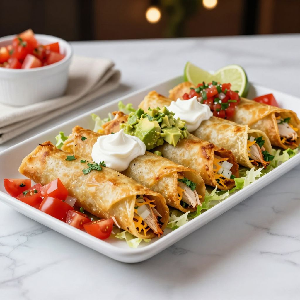 Plated flautas ready to serve
