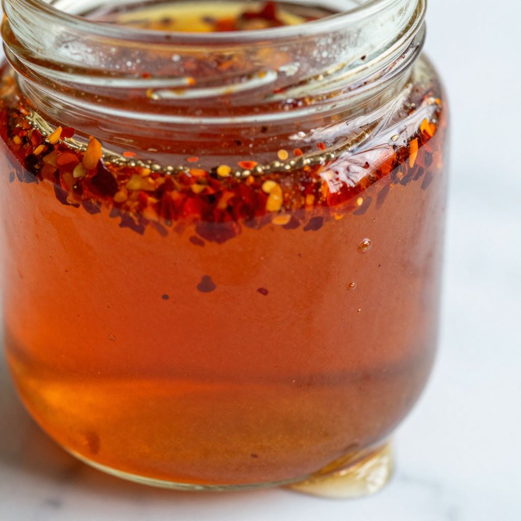 Finished hot honey in a jar