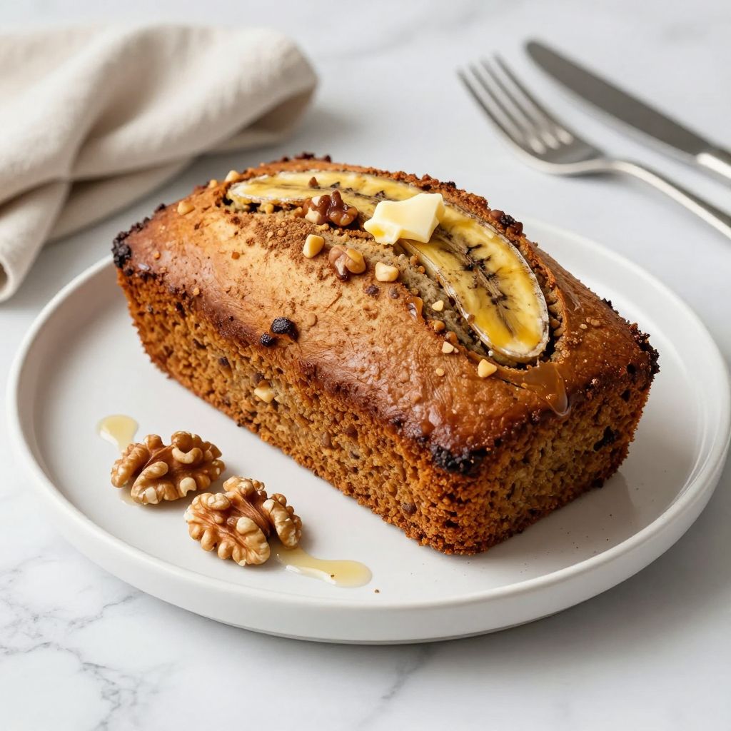 Freshly baked keto banana bread loaf on cooling rack