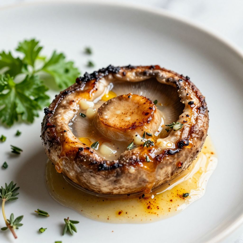 Pan-seared king oyster mushrooms in skillet