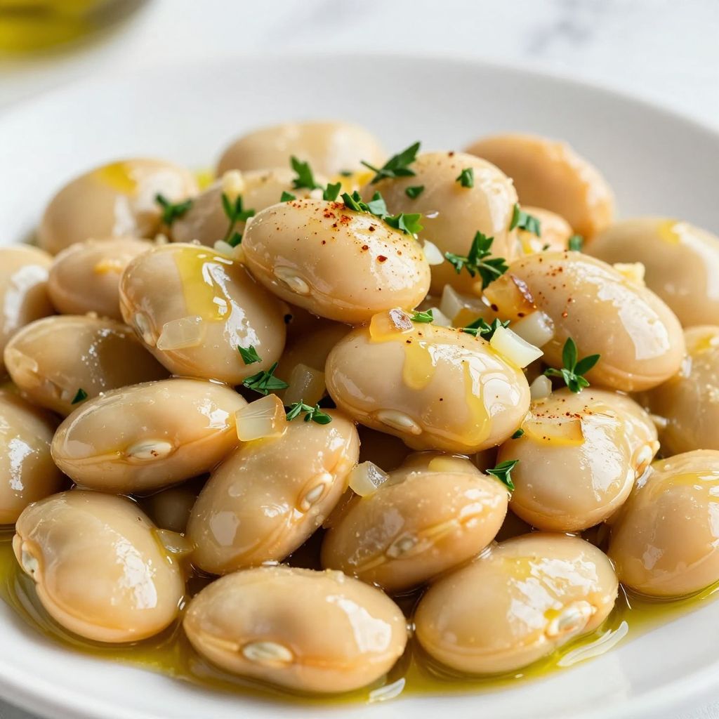 Cooked lima beans in skillet