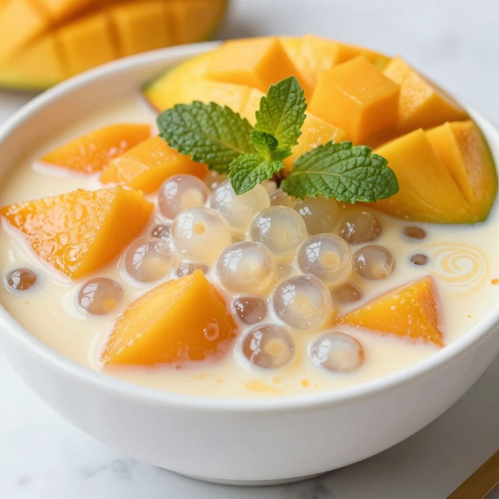 Mango sago served in bowls