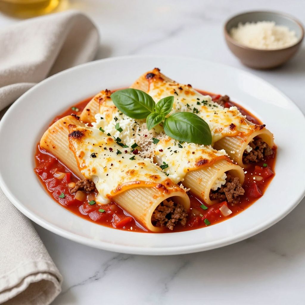Baked manicotti ready to serve
