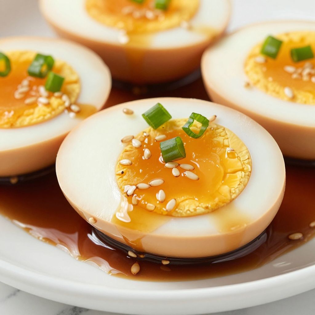 Mayak eggs soaking in marinade