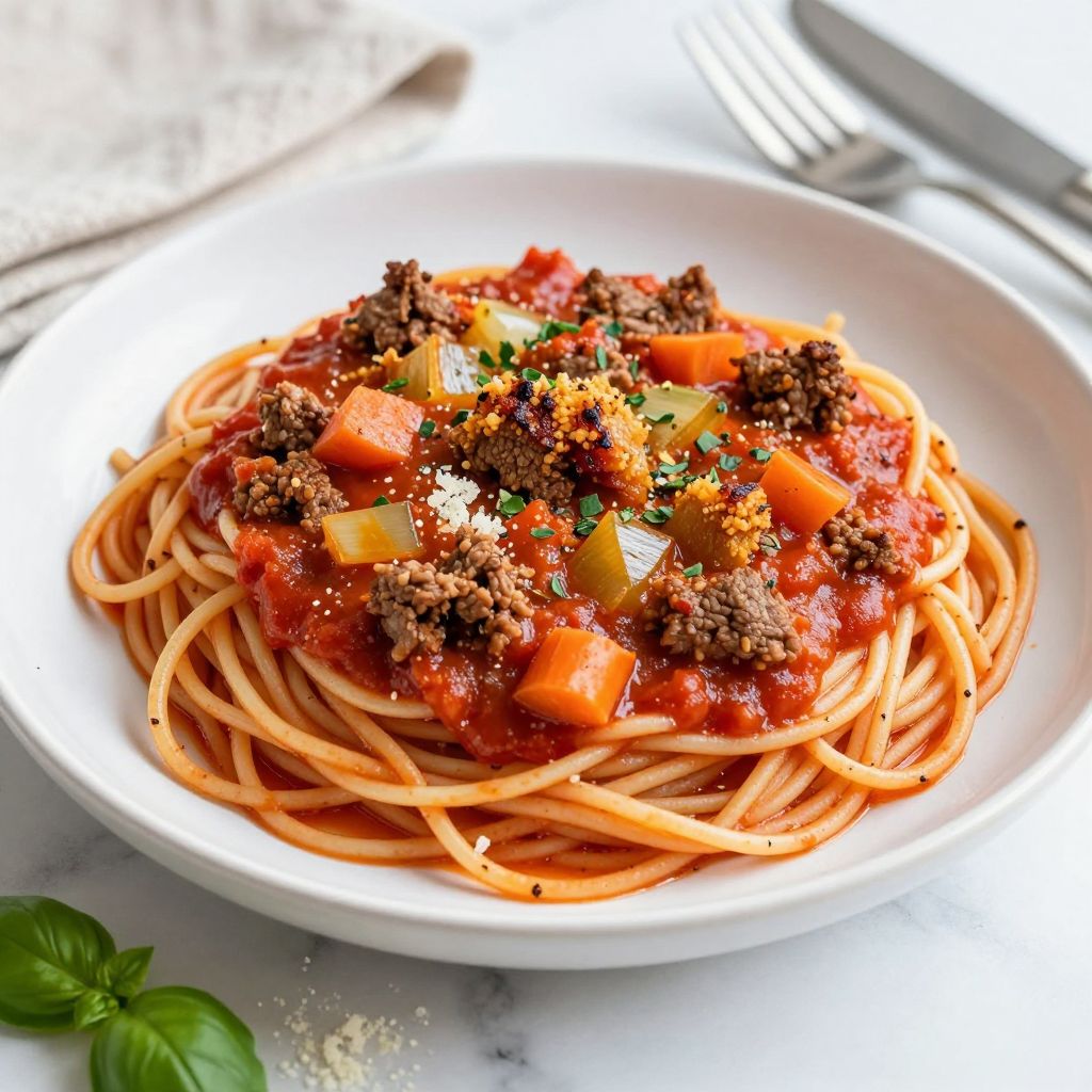 Plate of pasta with meat sauce