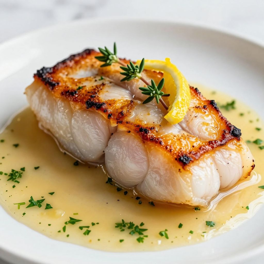 Pan-seared monkfish with garlic butter sauce