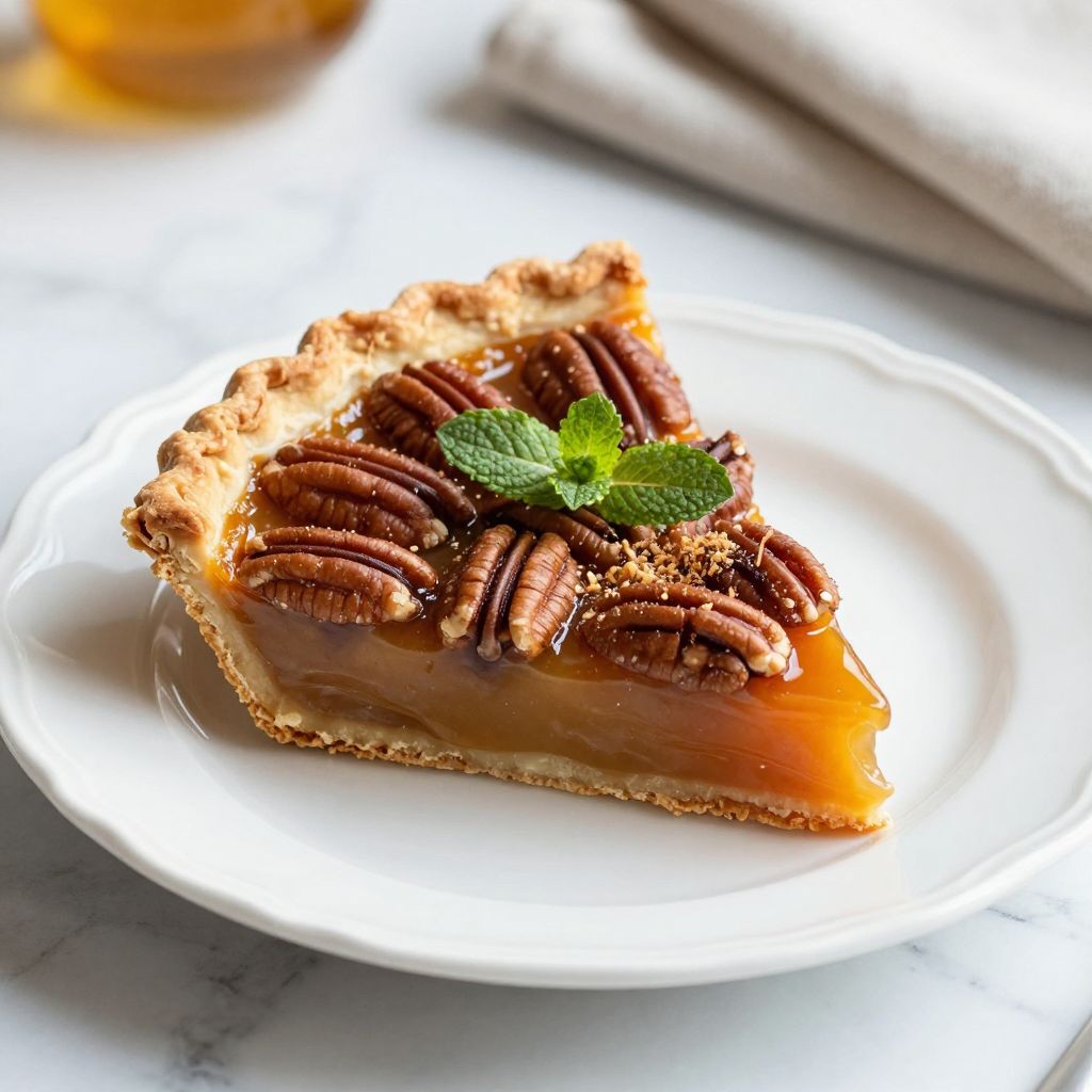 Pecan pie without corn syrup served