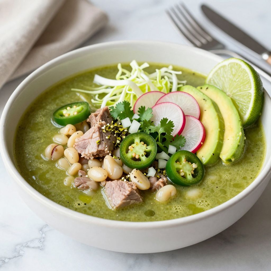 Pozole verde served in bowl