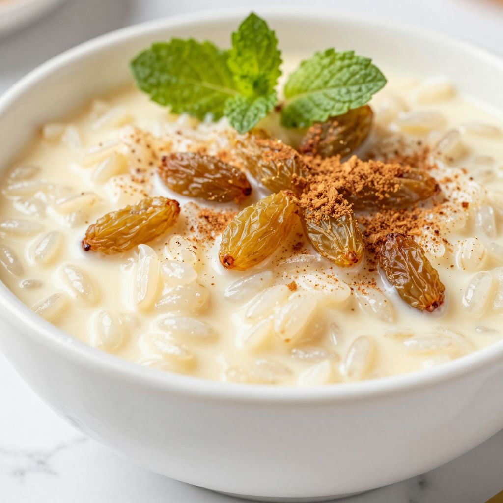 Creamy rice pudding in saucepan
