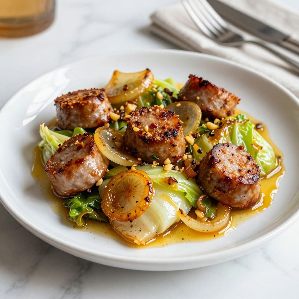 Serving of sausage and cabbage