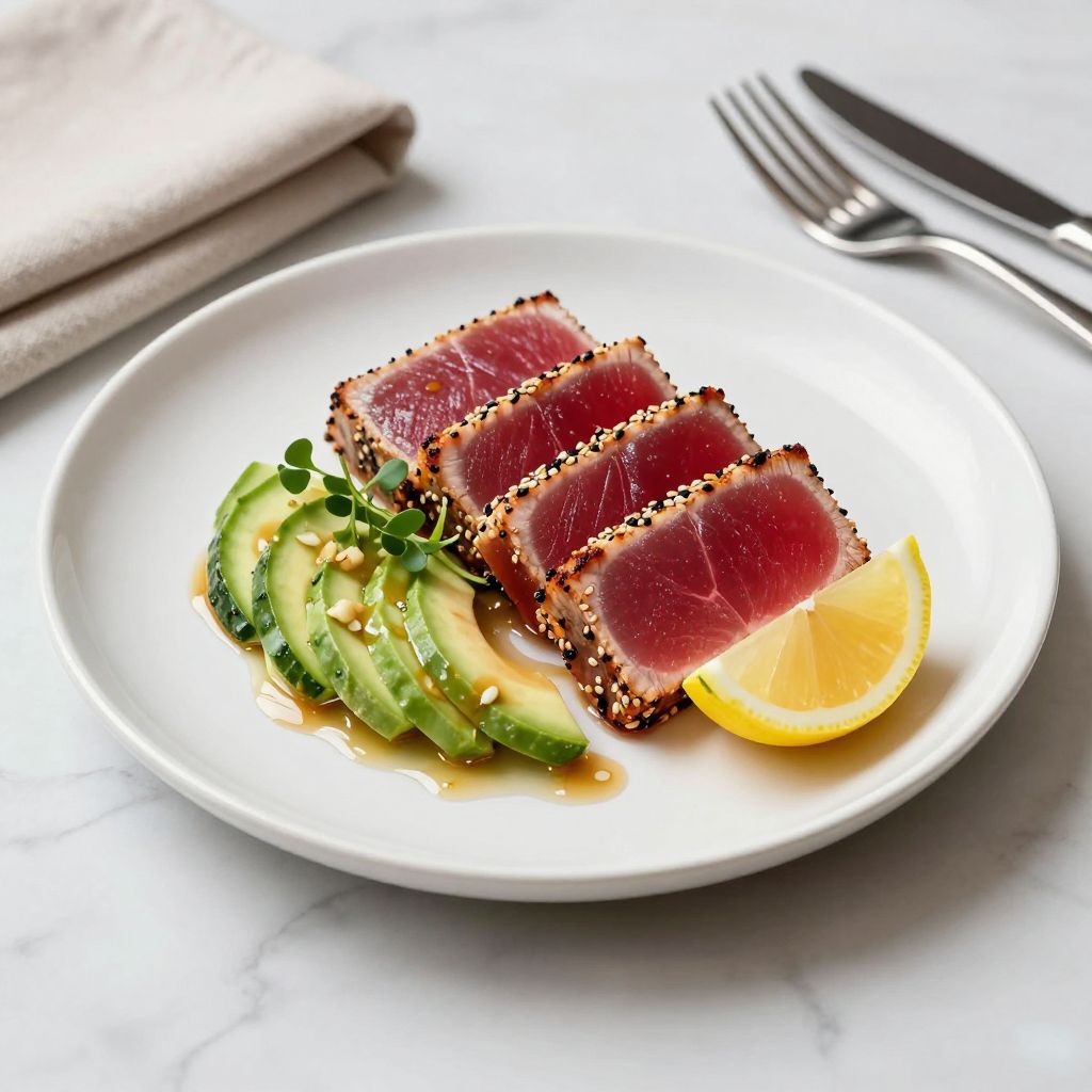Seared ahi tuna plated