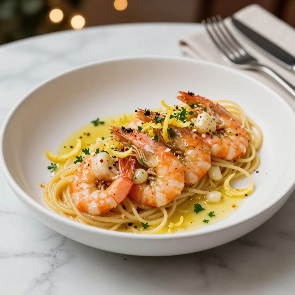 Shrimp scampi without wine served