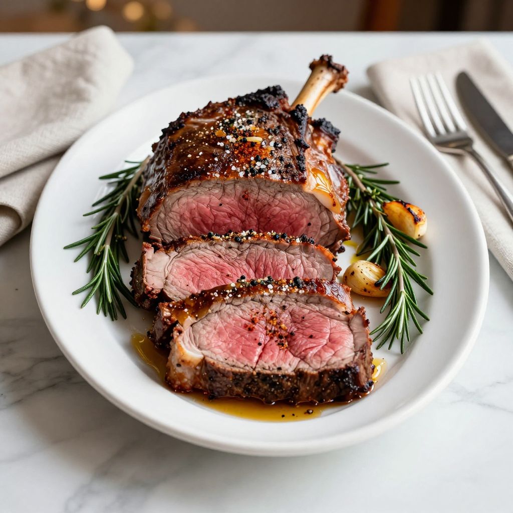 Sirloin tip roast plated with vegetables