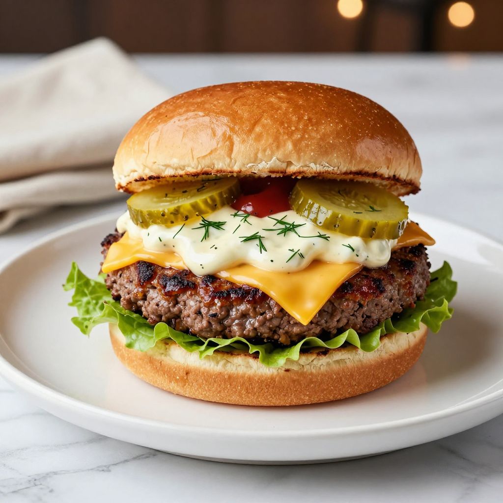 Finished smash burger sauce served