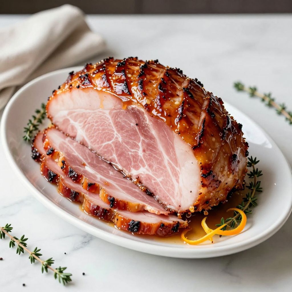 Sliced spiral ham on platter
