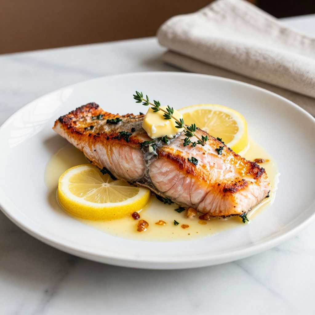 Plated steelhead trout with lemon butter