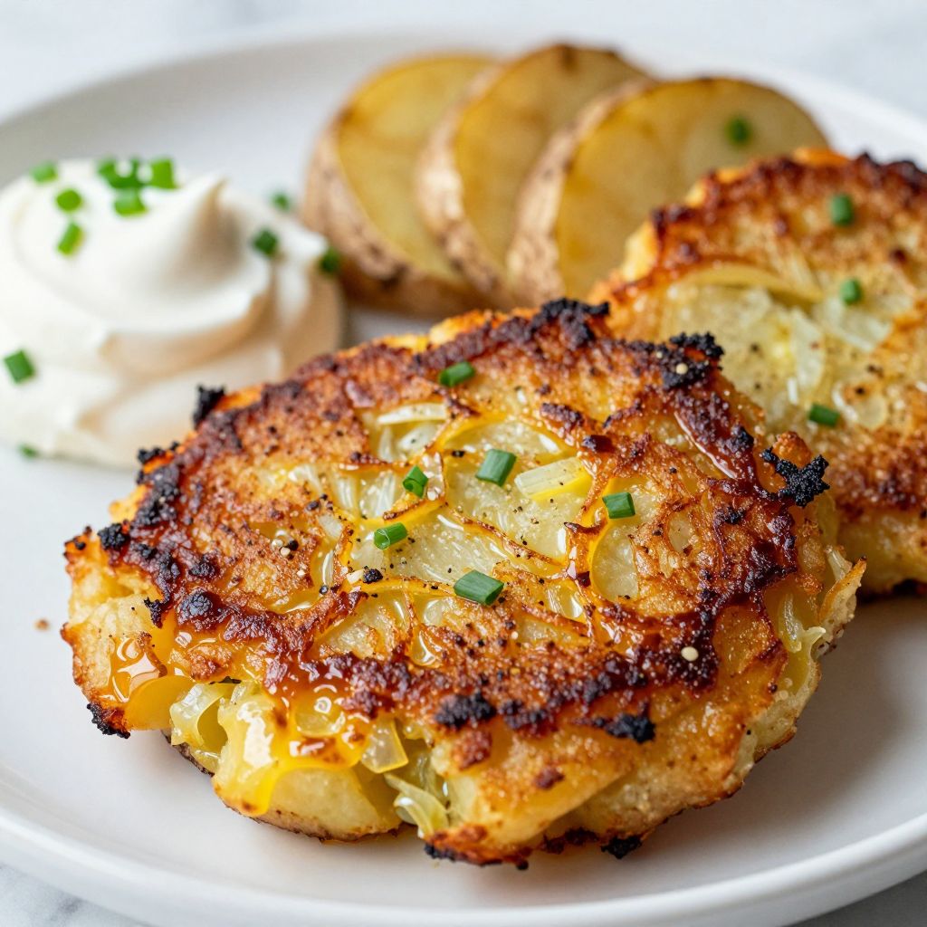 Swamp potatoes frying in skillet