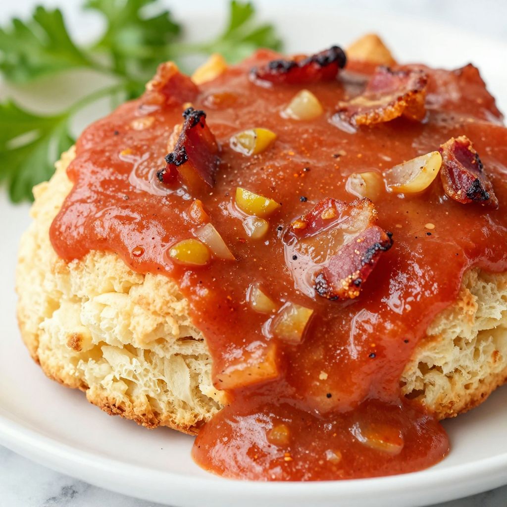 Tomato gravy simmering in pan