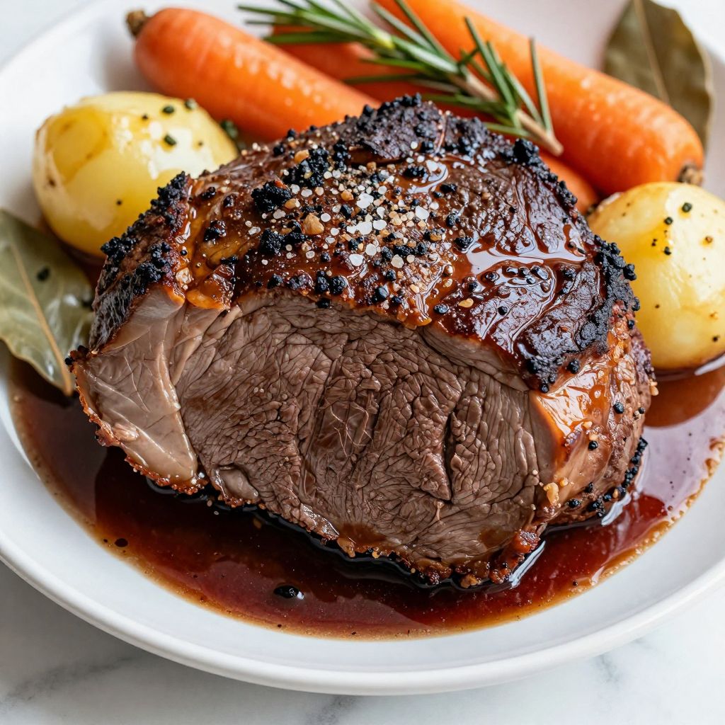 top round roast seared and sliced