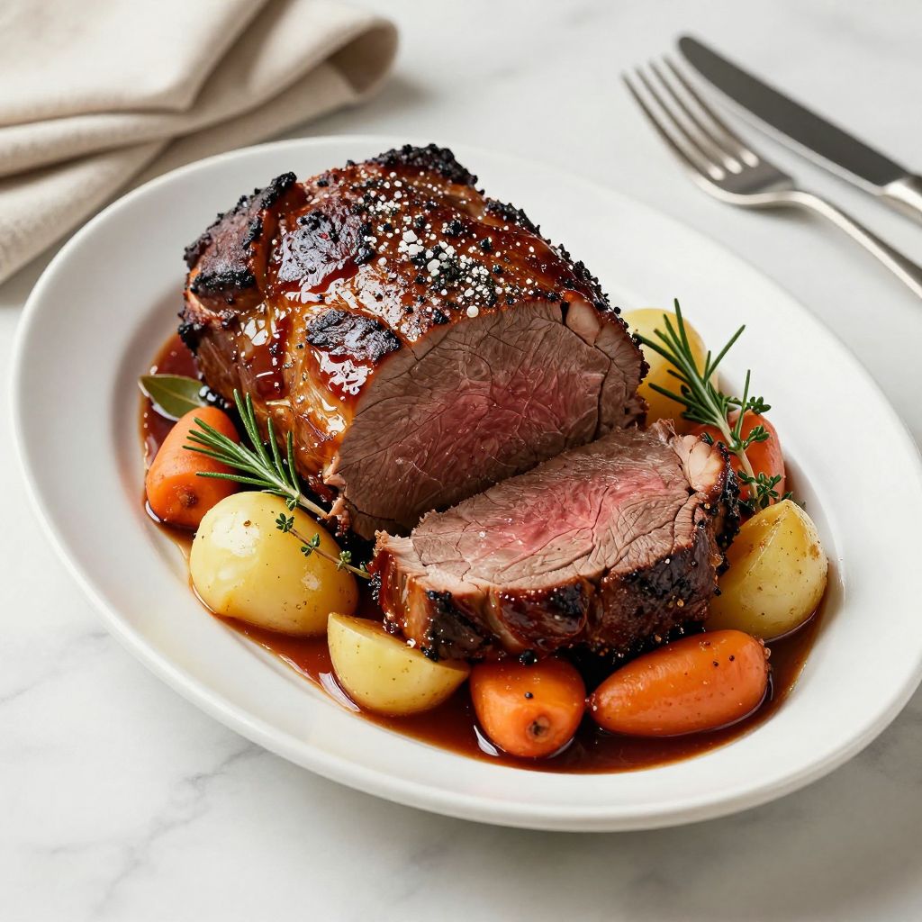 top round roast served with vegetables