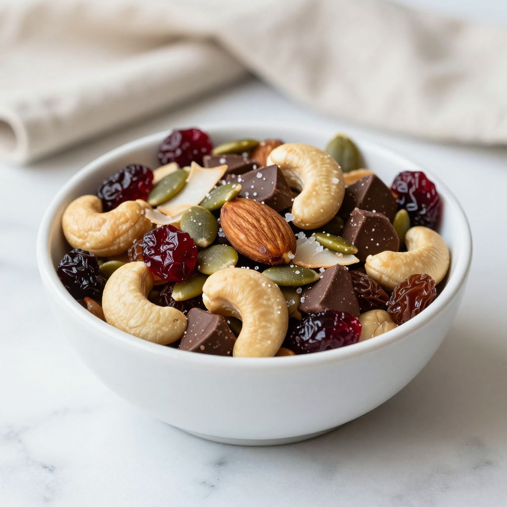 A jar of trail mix ready to eat