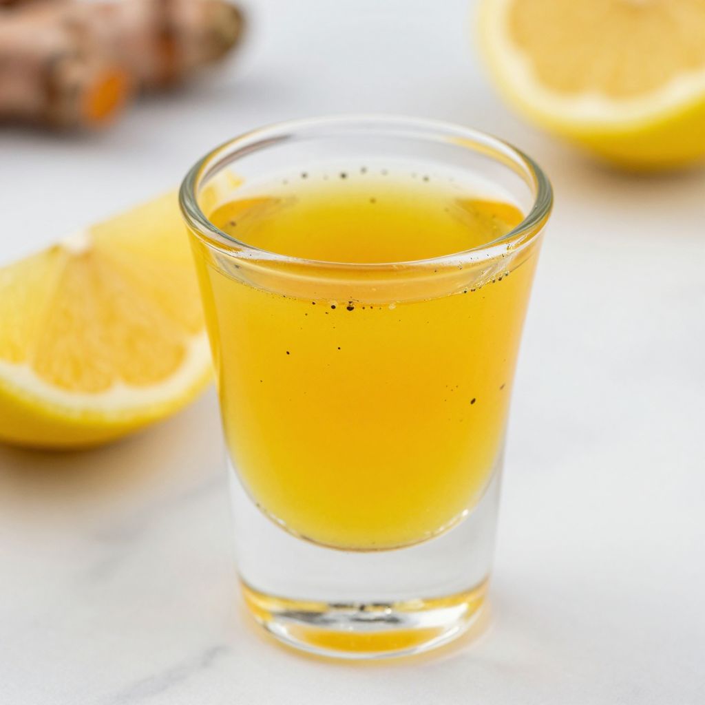 Turmeric shots in glasses with ingredients