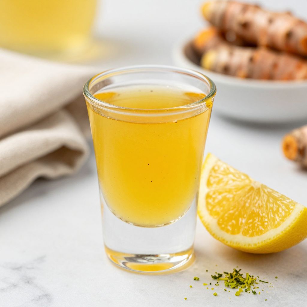 Pouring turmeric shot into glass