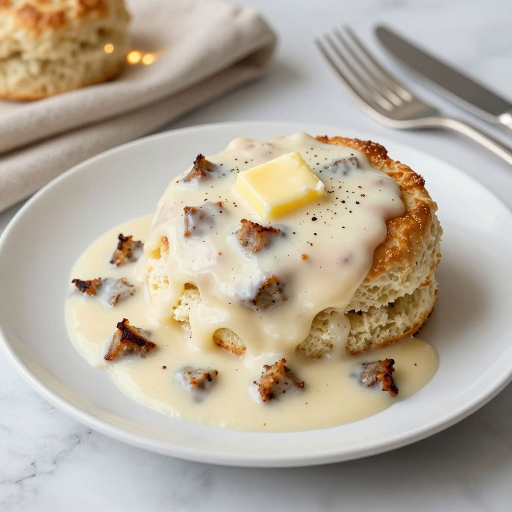 White gravy served with biscuits